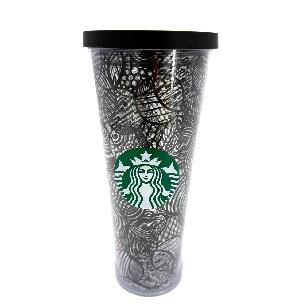 Starbucks Acrylic Black Line Design Venti 24 oz 2014 Tumbler Cup